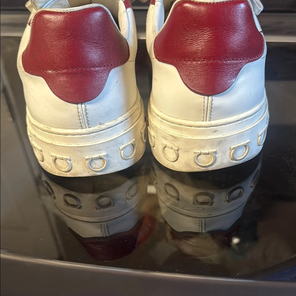 Salvatore Ferragamo White Leather Sneakers with Red Accents